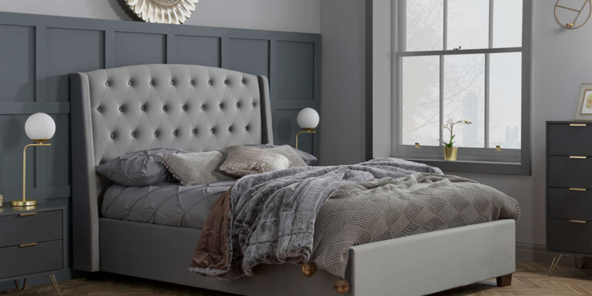 Double divan grey bed in modern bedroom